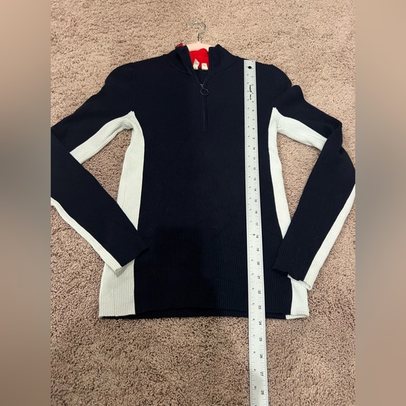 Anthropologie moth varsity ribbed half zip blue white striped sweater medium - Picture 4 of 17
